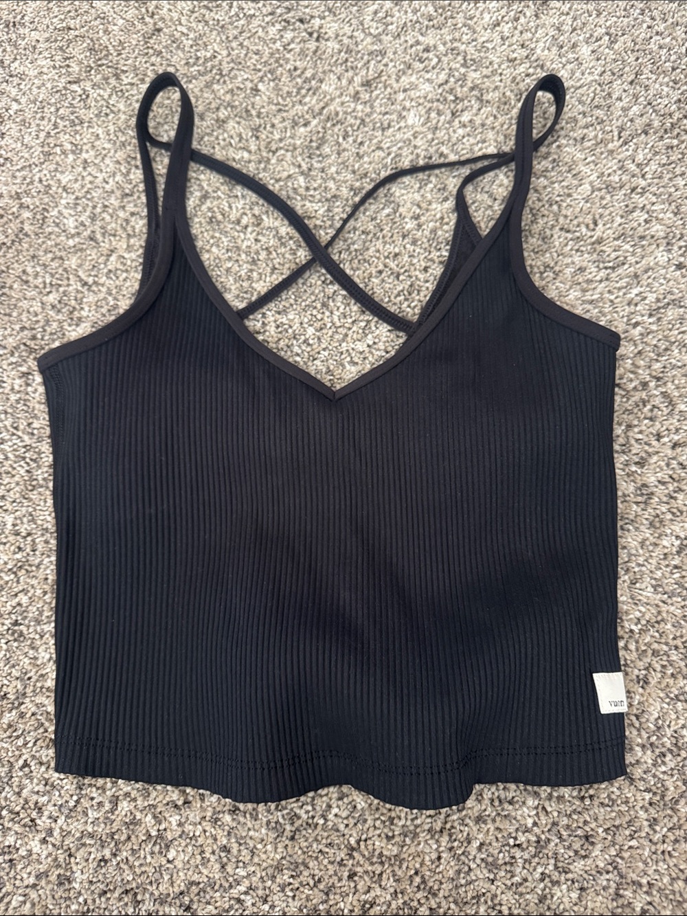 VUORI Black Ribbed V‑Neck Crisscross Tank Top -  Women